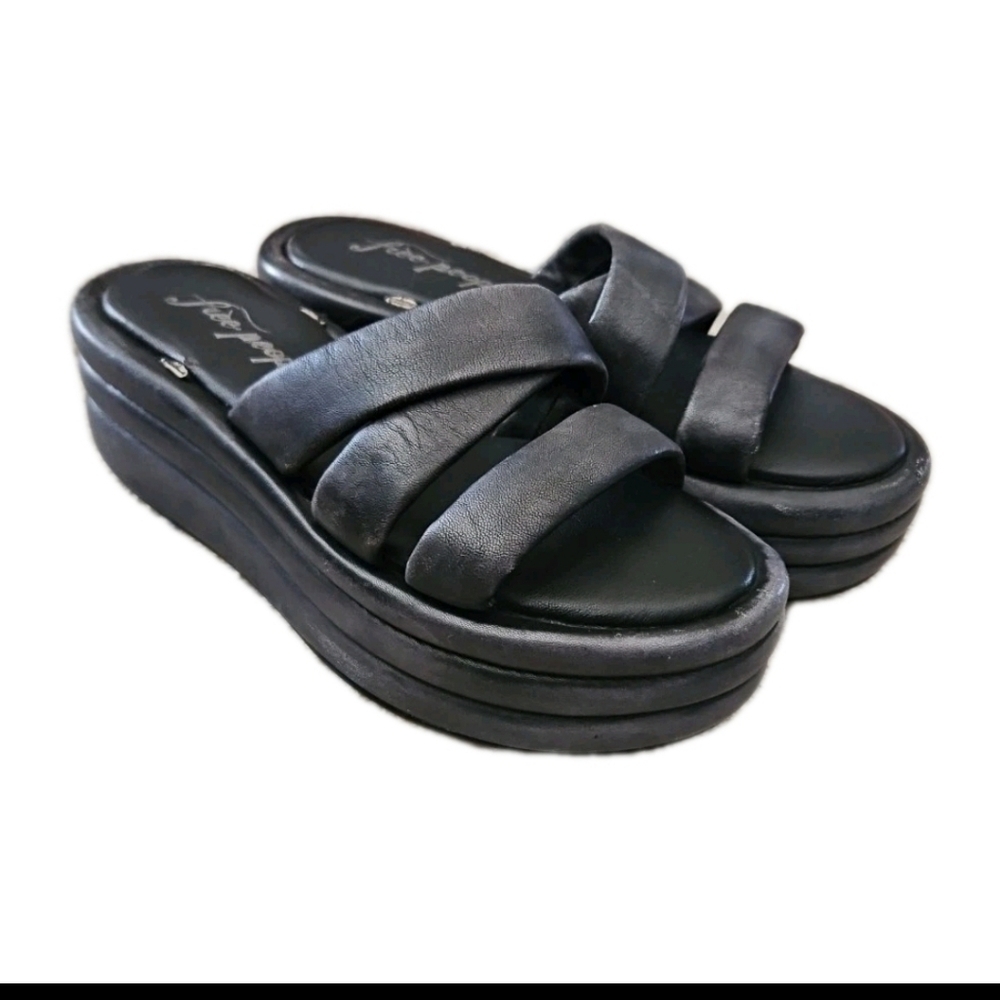 Free People Womens Black Harper Flatform Chunky Leather 90s Y2k Sandals 39.5